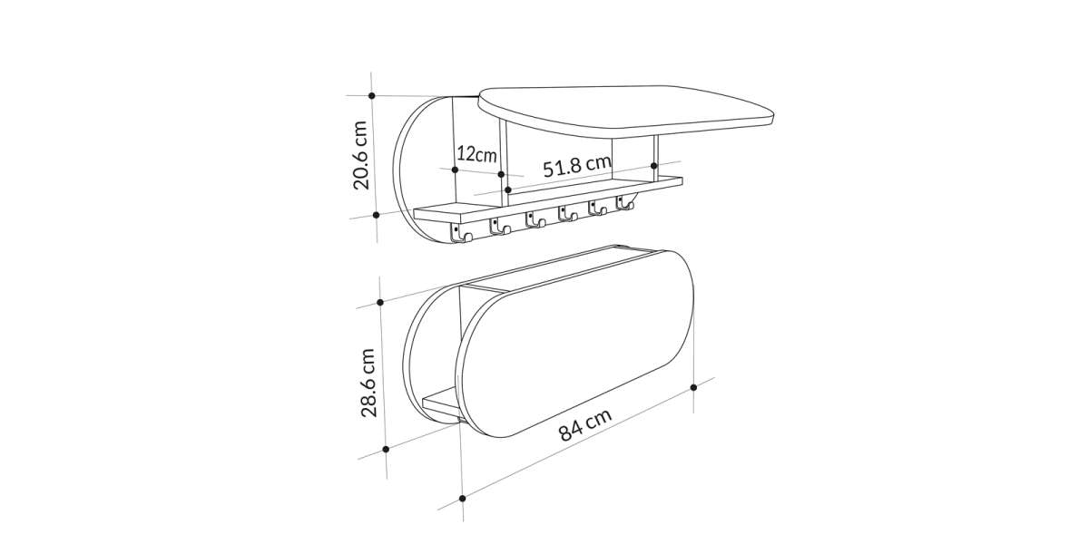 Κρεμάστρα τοίχου Kroma pakoworld λευκό μελαμίνης 84x15.5x28.5εκ