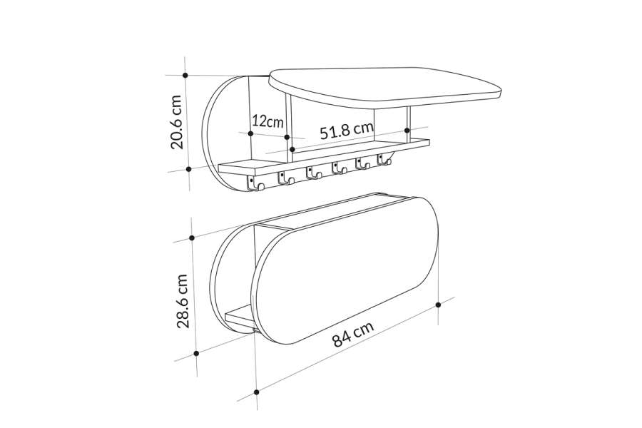 Κρεμάστρα τοίχου Kroma pakoworld λευκό μελαμίνης 84x15.5x28.5εκ