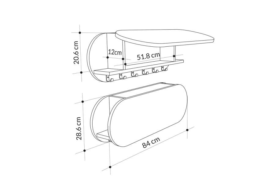 Κρεμάστρα τοίχου Kroma pakoworld γκρι μελαμίνης 84x15.5x28.5εκ