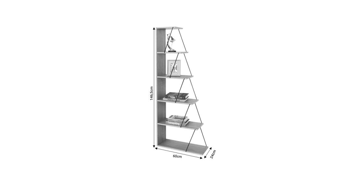 Βιβλιοθήκη Tars pakoworld οακ-μαύρο 60x24x146.5εκ