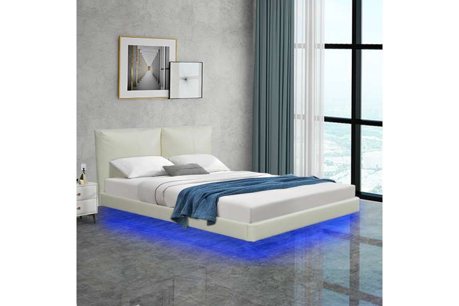 Κρεβάτι διπλό Jessie pakoworld floating style με led-PU εκρού 160x200εκ