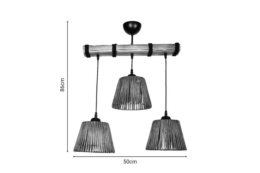 Φωτιστικό οροφής τρίφωτο Rapal pakoworld καφέ ξύλο 50x25x86εκ
