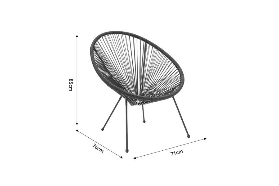 Πολυθρόνα κήπου Acapulco pakoworld μαύρο μέταλλο-pe μαύρο 71x76x85εκ