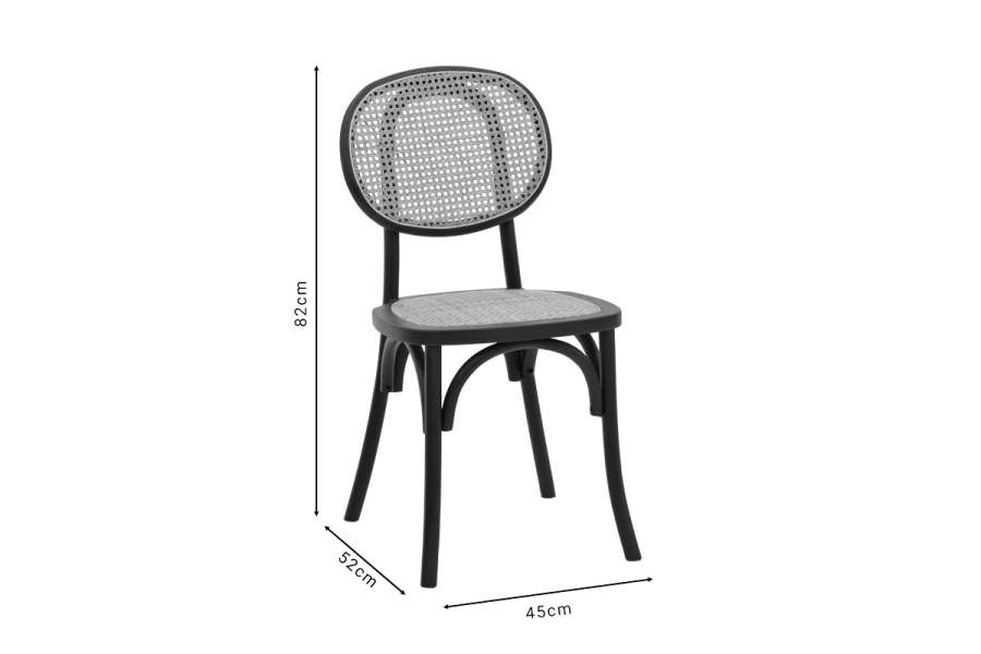 Καρέκλα Zoel pakoworld μαύρο ξύλο οξιάς-φυσικό rattan 45x52x82εκ