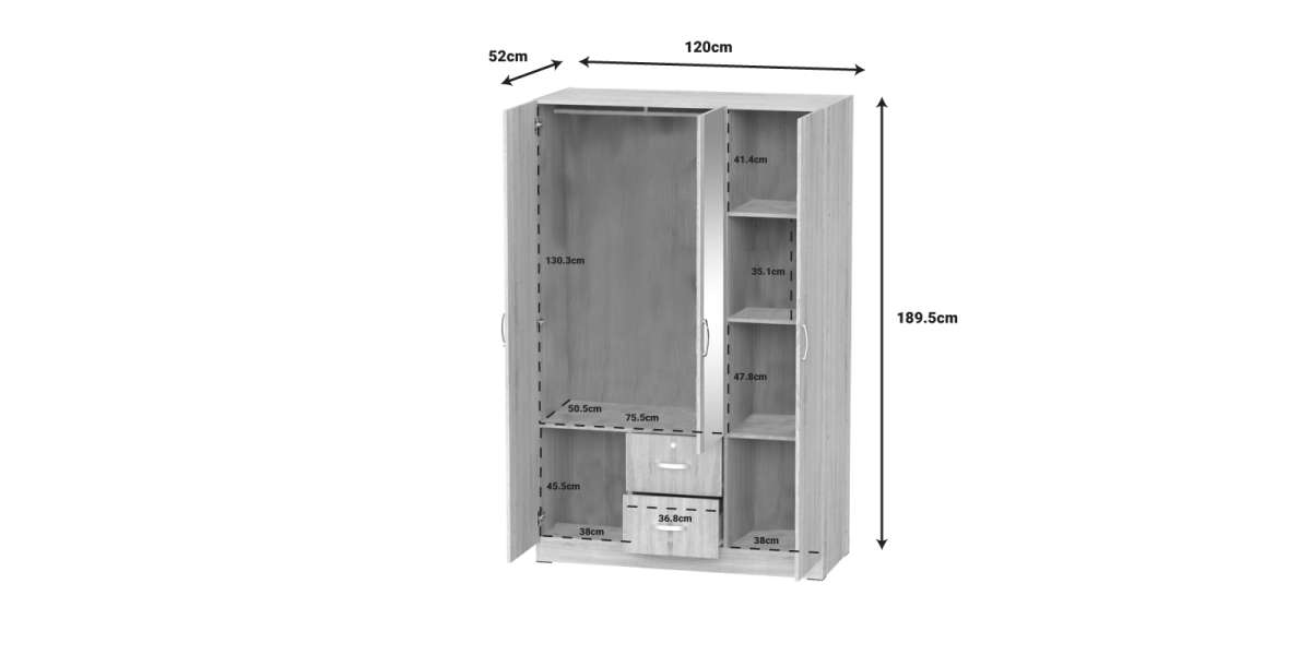 Ντουλάπα ρούχων τρίφυλλη Dillion pakoworld sonoma μελαμίνης 120x52x190εκ