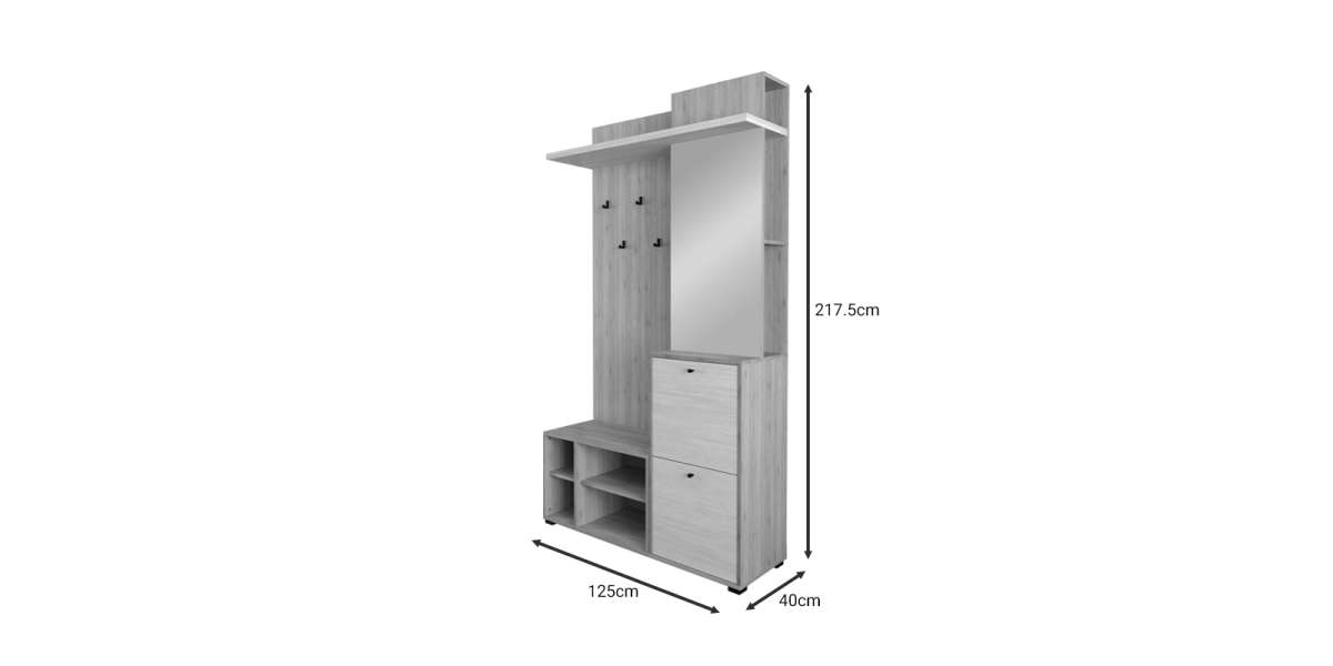 Έπιπλο εισόδου Louisen pakoworld oak-λευκό μελαμίνης 125x40x217.5εκ