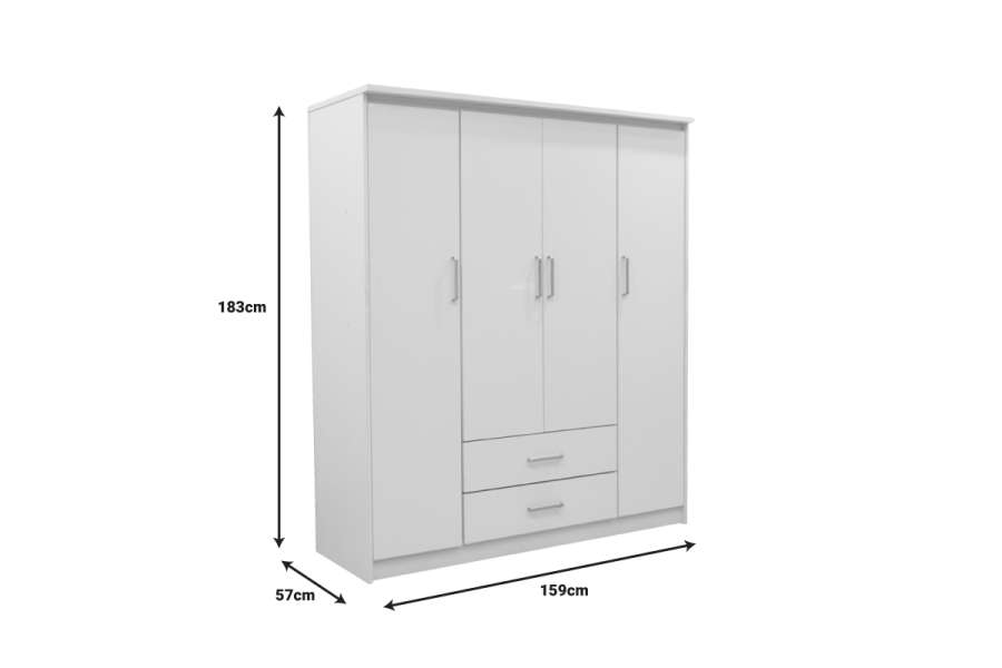 Ντουλάπα ρούχων τετράφυλλη Olympus pakoworld λευκό 159x57x183εκ