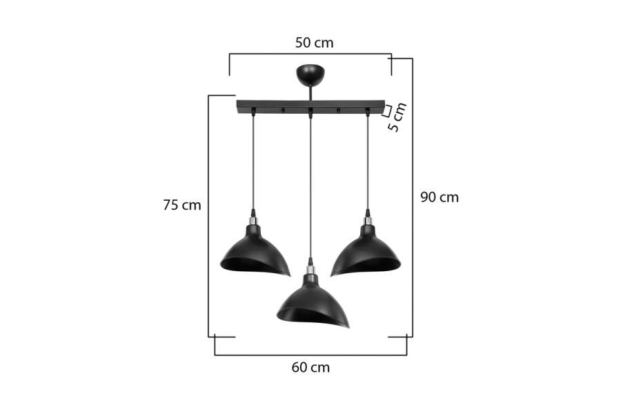 Φωτιστικό οροφής τρίφωτο Triha pakoworld pp σε μαύρη απόχρωση 60x22x90εκ