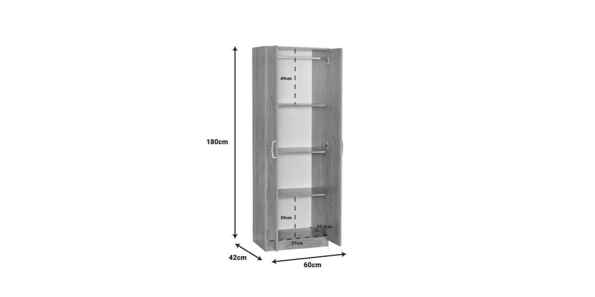 Ντουλάπα Jonar pakoworld δίφυλλη oak μελαμίνης 60x42x180εκ