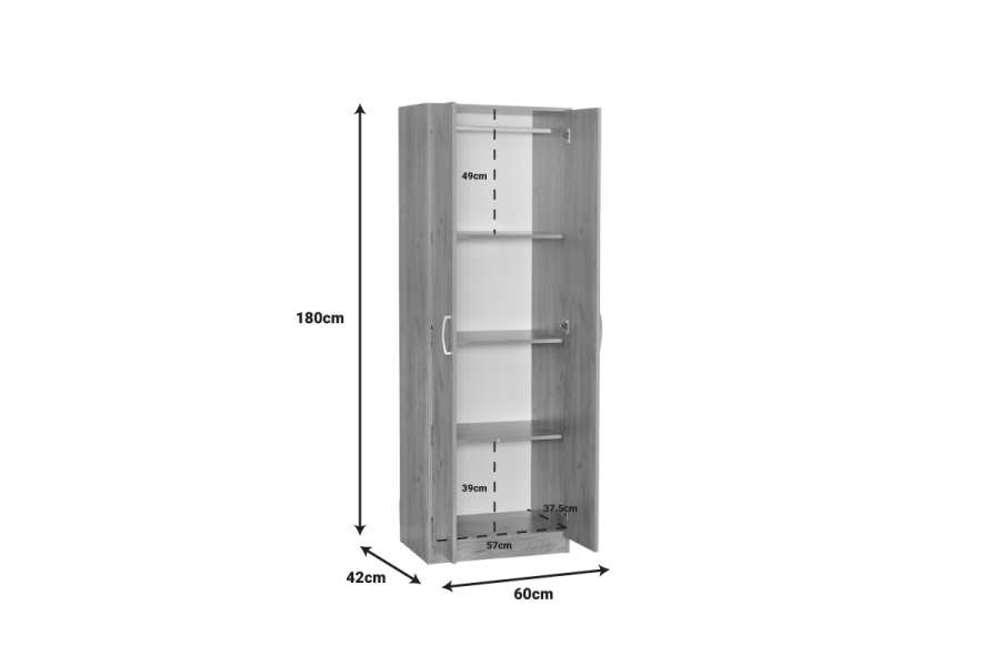 Ντουλάπα Jonar pakoworld δίφυλλη oak μελαμίνης 60x42x180εκ