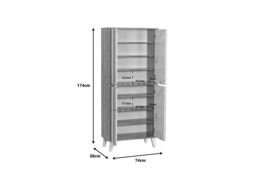 Παπουτσοθήκη-ντουλάπι Yamka pakoworld oak μαρμάρου μελαμίνης 74x38x174εκ