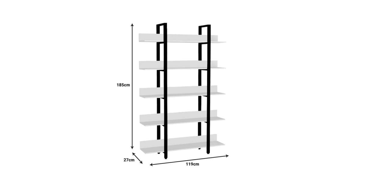 Βιβλιοθήκη Almond pakoworld λευκό-μαύρο 119x27x185εκ