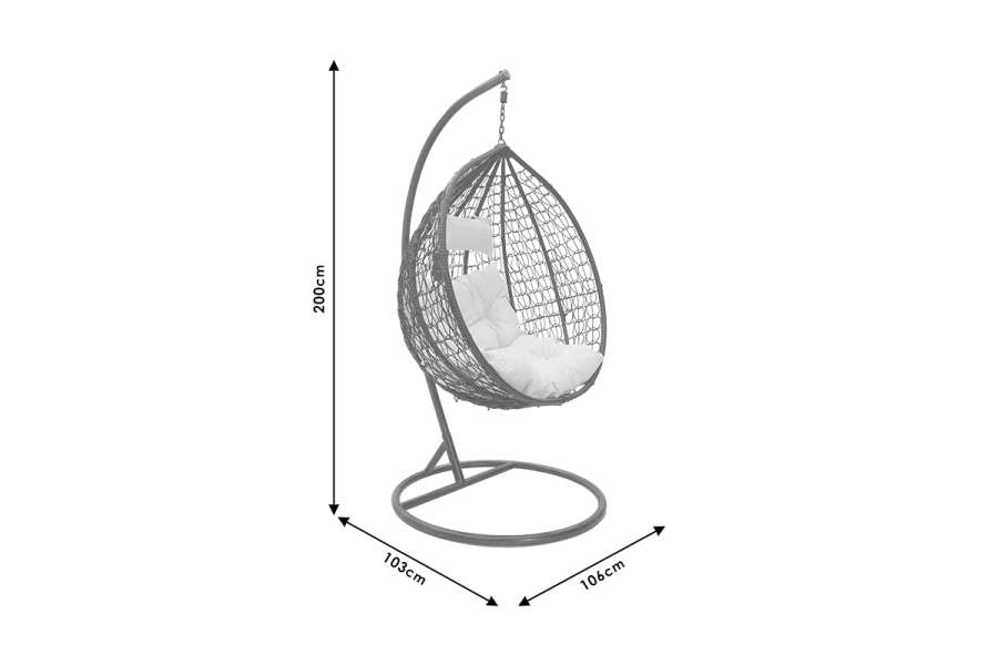 Κούνια Zafer pakoworld κρεμαστή pp σε φυσικό χρώμα και μαύρο μέταλλο 106x103x200εκ