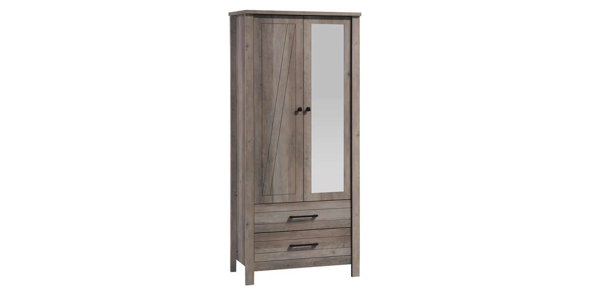 Ντουλάπα ρούχων Tara pakoworld δίφυλλη καθρέπτης rustic oak 84.5x52x193εκ