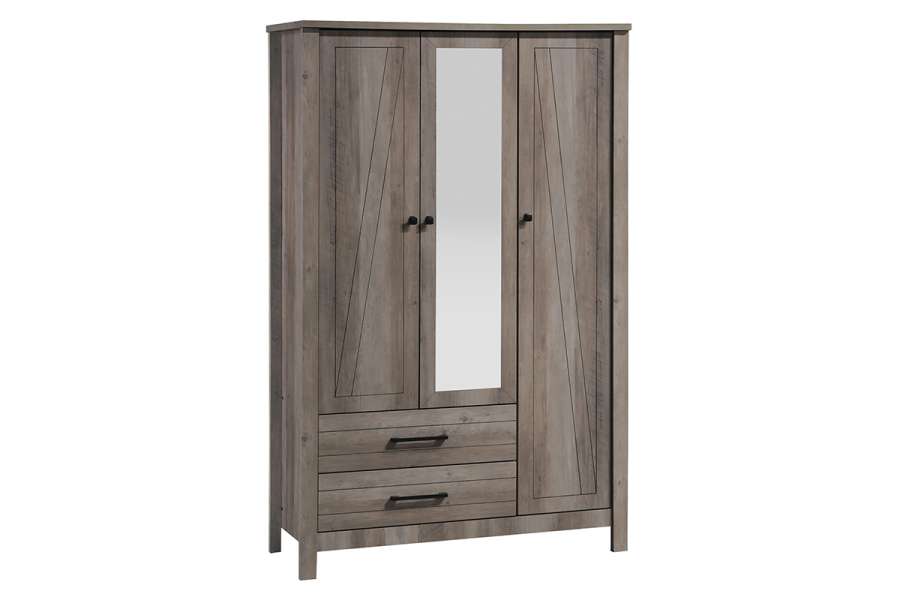 Ντουλάπα ρούχων Tara pakoworld τρίφυλλη καθρέπτης rustic oak 121x52x193εκ