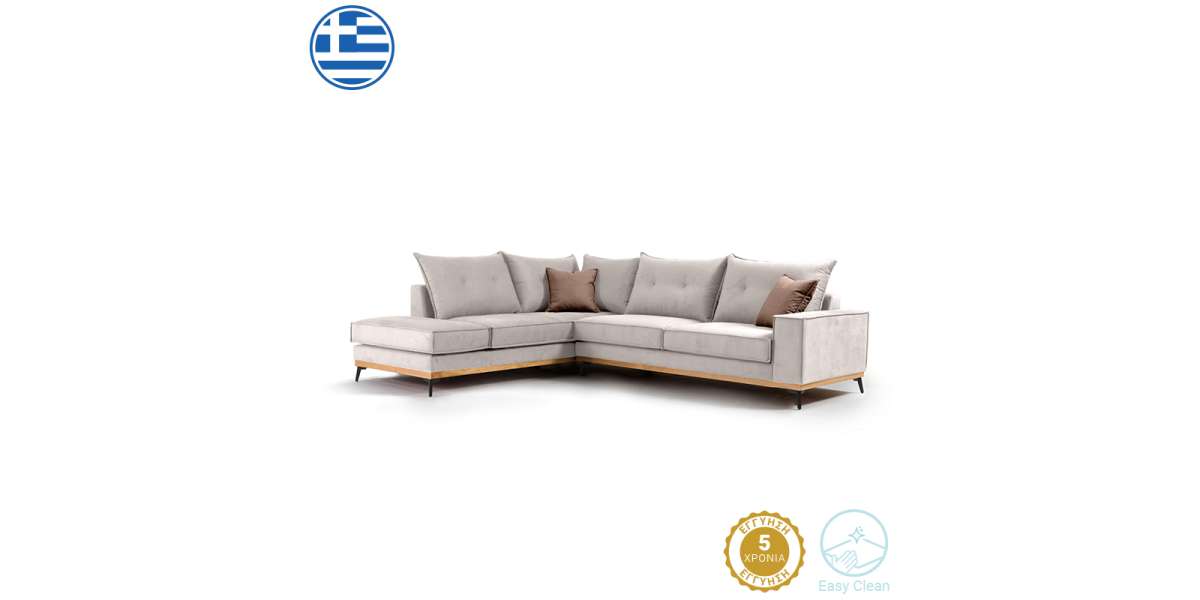 Γωνιακός καναπές δεξιά γωνία Luxury II pakoworld ύφασμα cream-mocha 290x235x95εκ