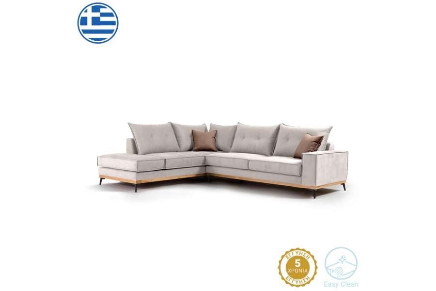 Γωνιακός καναπές δεξιά γωνία Luxury II pakoworld ύφασμα cream-mocha 290x235x95εκ