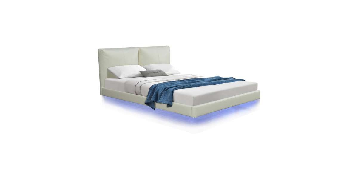 Κρεβάτι διπλό Jessie pakoworld floating style με led-PU εκρού 160x200εκ