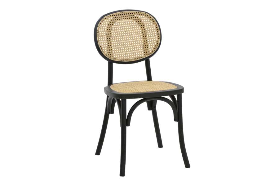 Καρέκλα Zoel pakoworld μαύρο ξύλο οξιάς-φυσικό rattan 45x52x82εκ