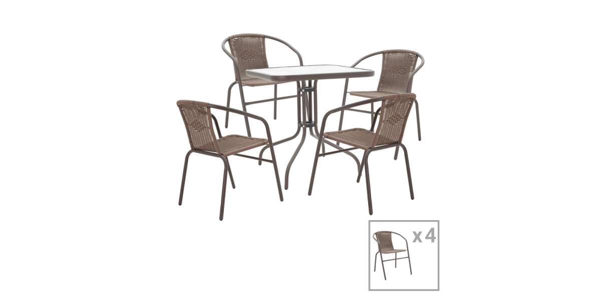 Tραπεζαρία Obbi-Watson pakoworld σετ 5τεμ καφέ μέταλλο-pe rattan 80x80x70εκ